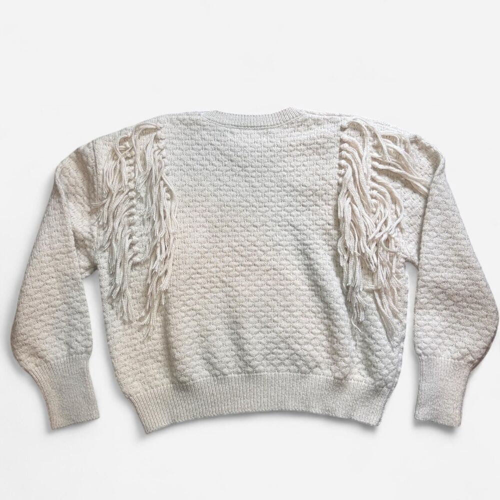 Beige Bubble Knit Fringe Sweater Size Medium - Picture 5 of 5